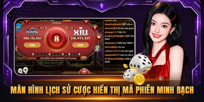 Màn hình lịch sử cược hiển thị mã phiên minh bạch tại 789CLUB
